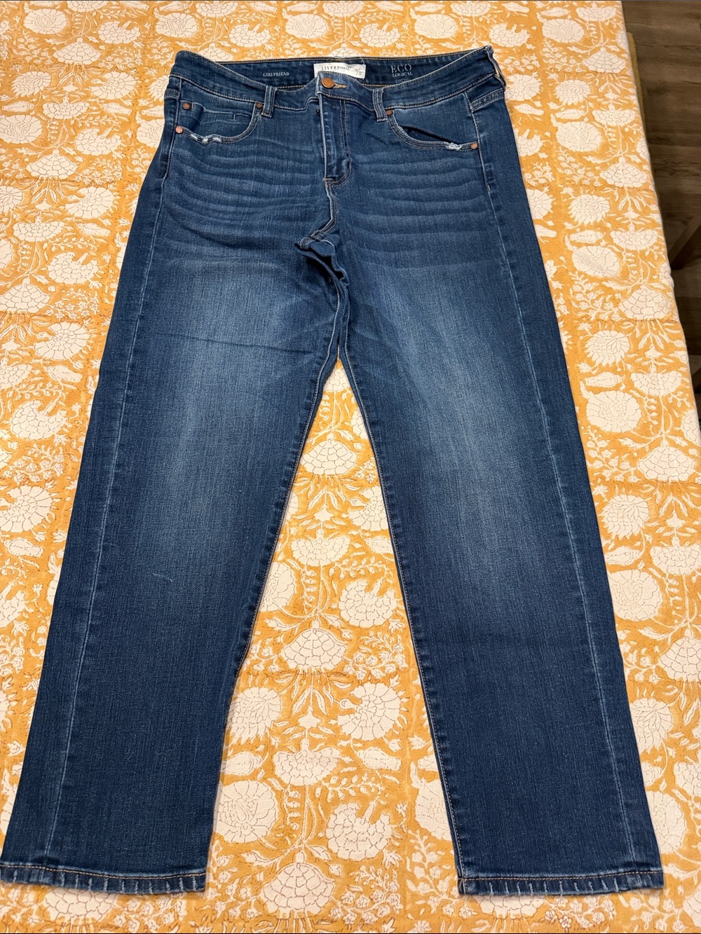 Liverpool Women's 14/32 Girlfriend Straight Leg Jeans in Dark Indigo stretch